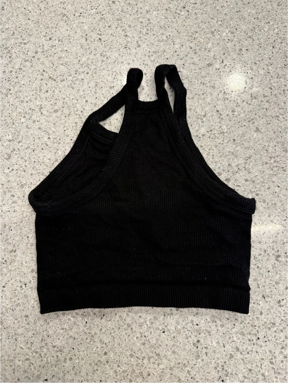 Fabletics Double-Lined Black Ribbed Racerback Crop Top - Picture 2 of 2
